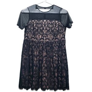London Times Black Short Sleeve Round Neckline Lace Sheath Dress Size 24